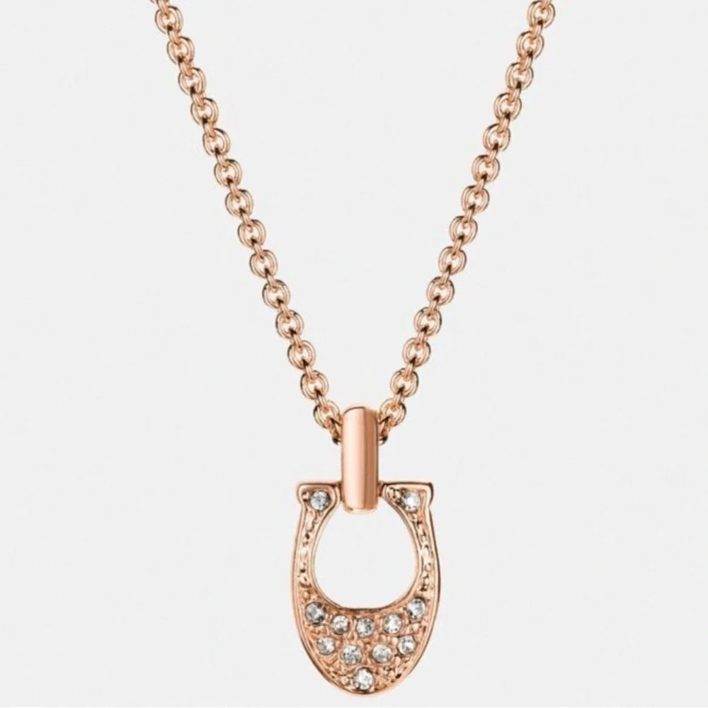 COACH Pave‎ Signature C Crystal Rose Gold Necklace NWT